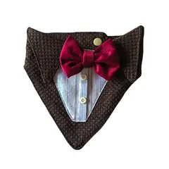 GENERICO - Bandana Para Mascotas Noble Moka Camisa Azul Lazo Burdeo Talla M