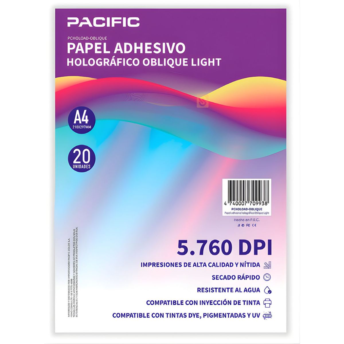 PACIFIC - 20 Hojas Papel Sticker Holográfico Oblique Light A4 - SC