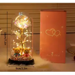 GENERICO - Rosa Eterna Encantada con Ositos y Luz LED - Regalo Romántico