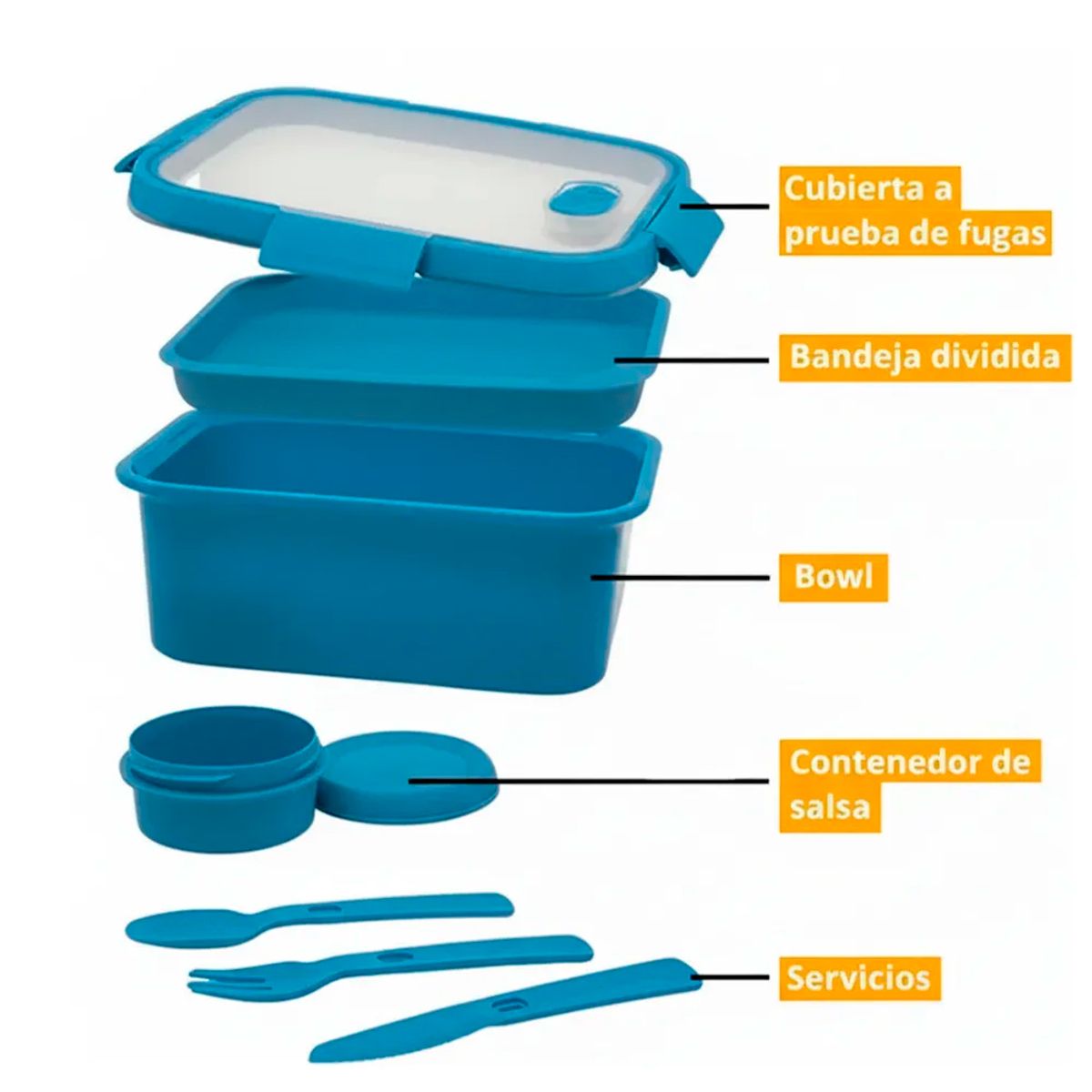 IRM - Contenedor De Comida Vianda Lonchera Con Cubiertos 1200ml Azul