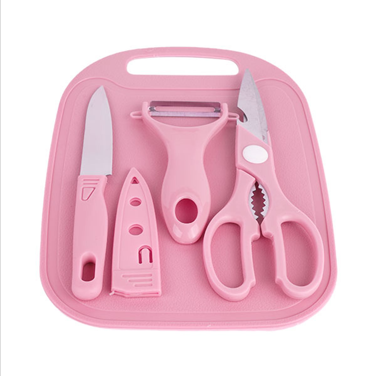 GENERICO - Set De Cocina 4 En 1: Tabla, Cuchillo, Tijera Y Pelador
