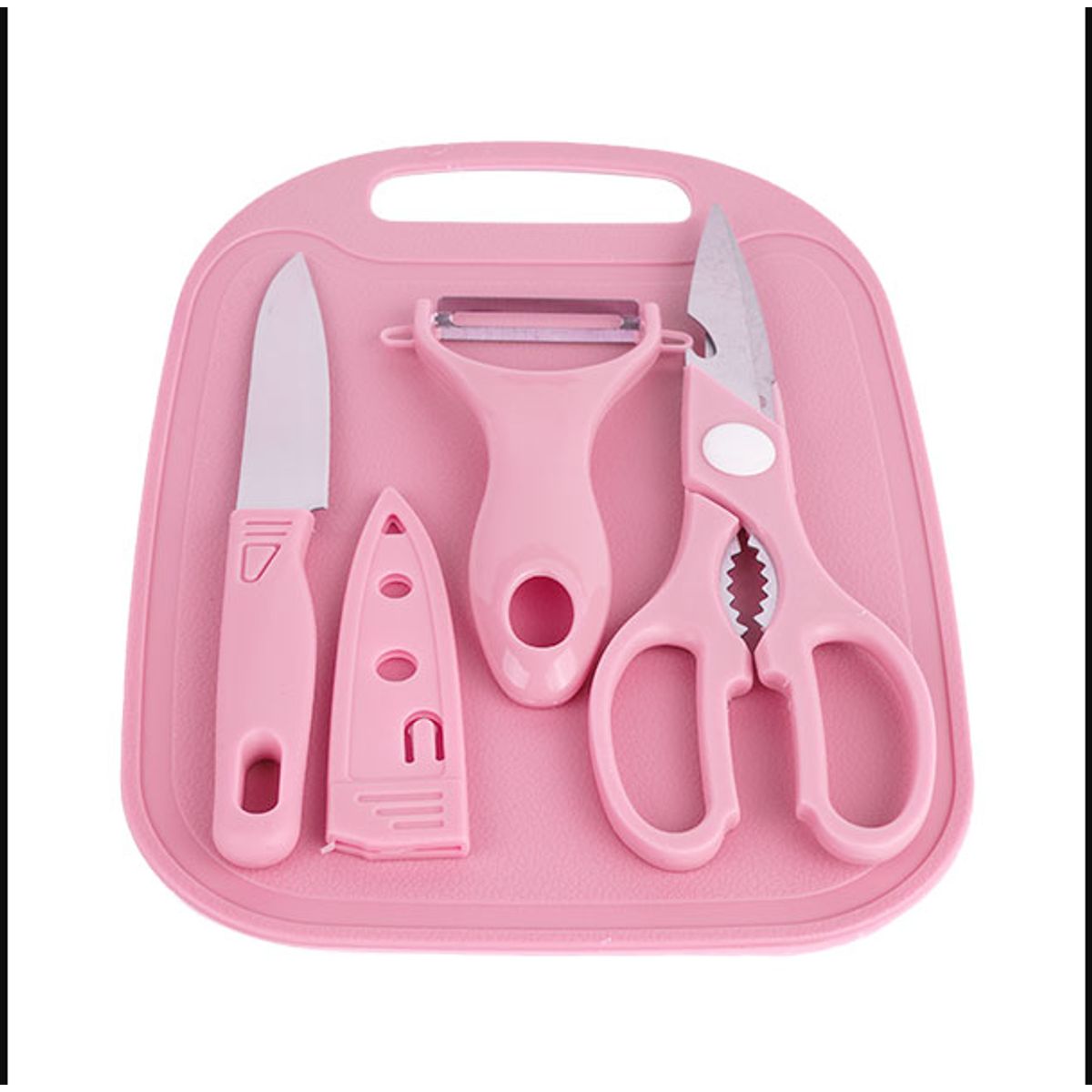 GENERICO - Set De Cocina 4 En 1: Tabla, Cuchillo, Tijera Y Pelador