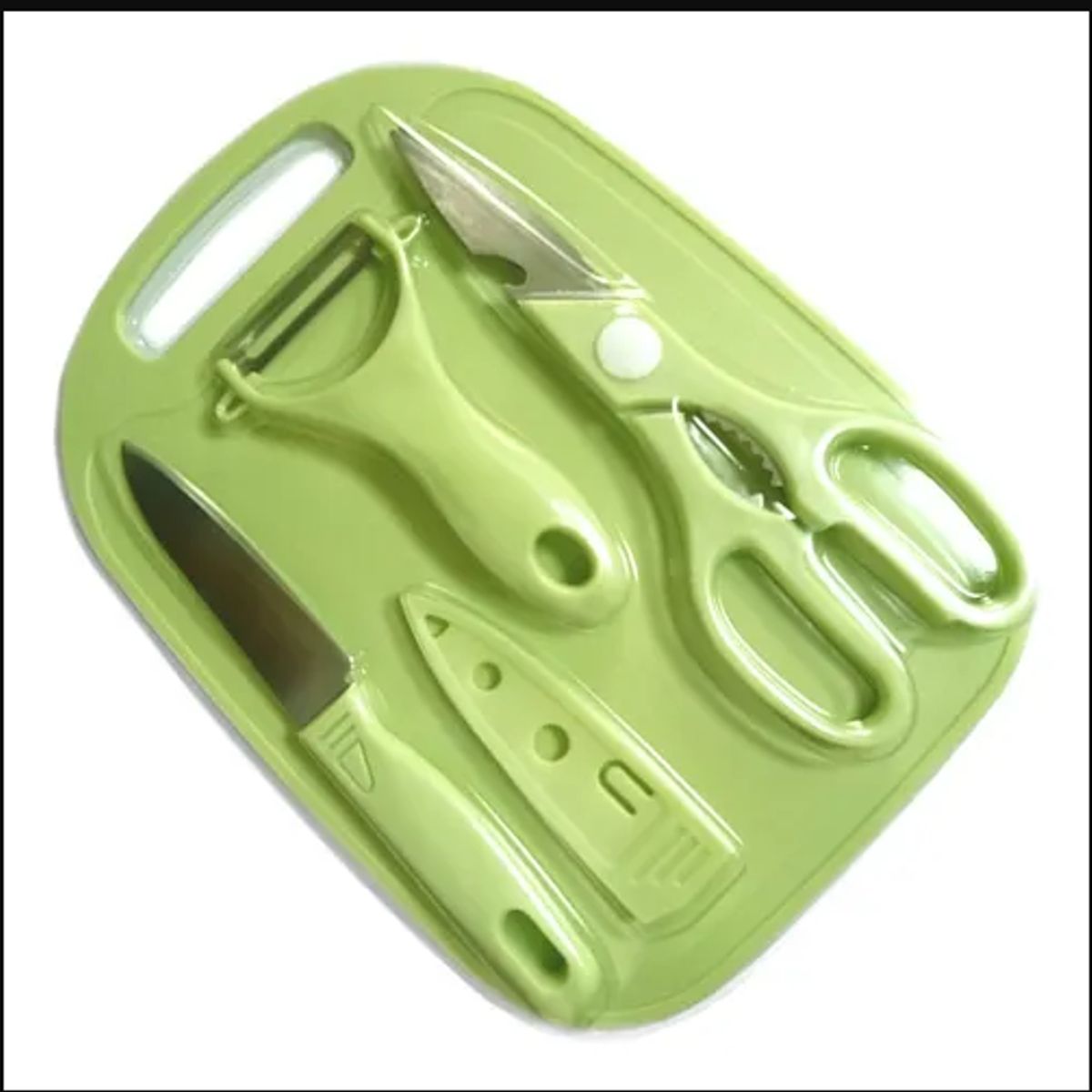 GENERICO - Set De Cocina 4 En 1: Tabla, Cuchillo, Tijera Y Pelador
