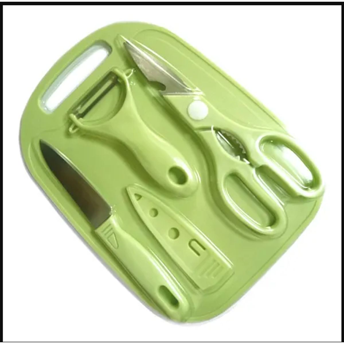 GENERICO - Set De Cocina 4 En 1: Tabla, Cuchillo, Tijera Y Pelador