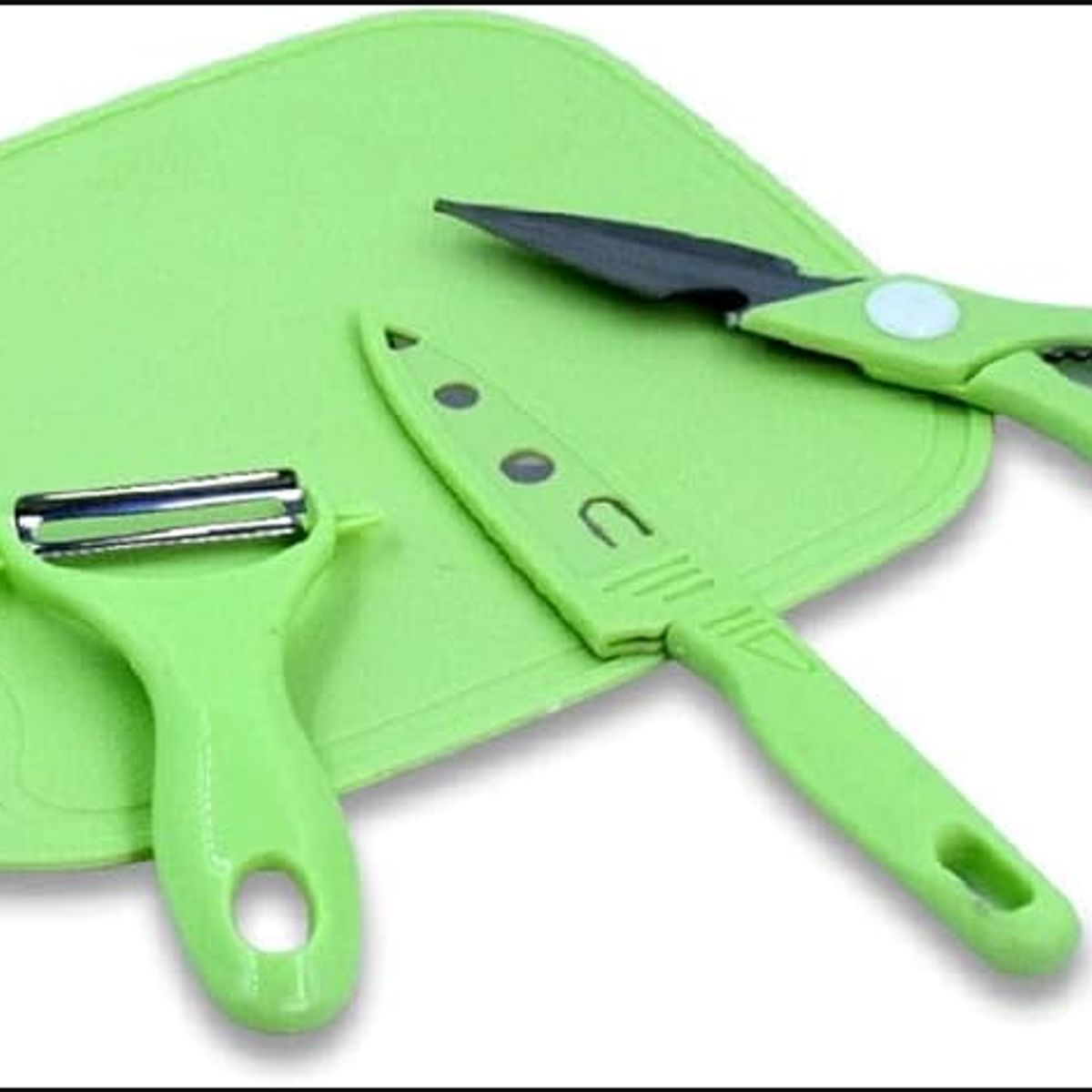 GENERICO - Set De Cocina 4 En 1: Tabla, Cuchillo, Tijera Y Pelador