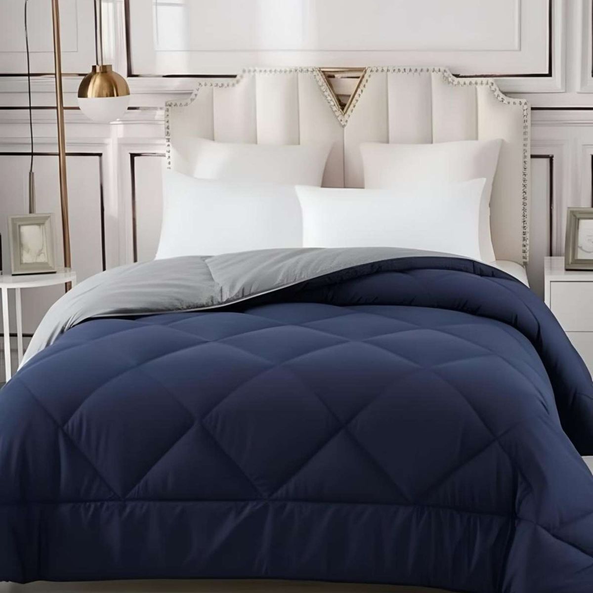 GENERICO - Cubrecama Nórdico 1 Plaza Gris/Azul Diseño Ligero 150x200 cm