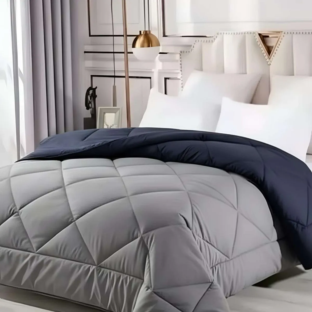 GENERICO - SET SÁBANAS MAS PLUMÓN NORDICO PLAZA Y MEDIA  150X200 GRIS/AZUL