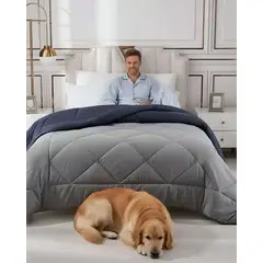 GENERICO - Cubrecama Nórdico 1 Plaza Gris/Azul Diseño Ligero 150x200 cm