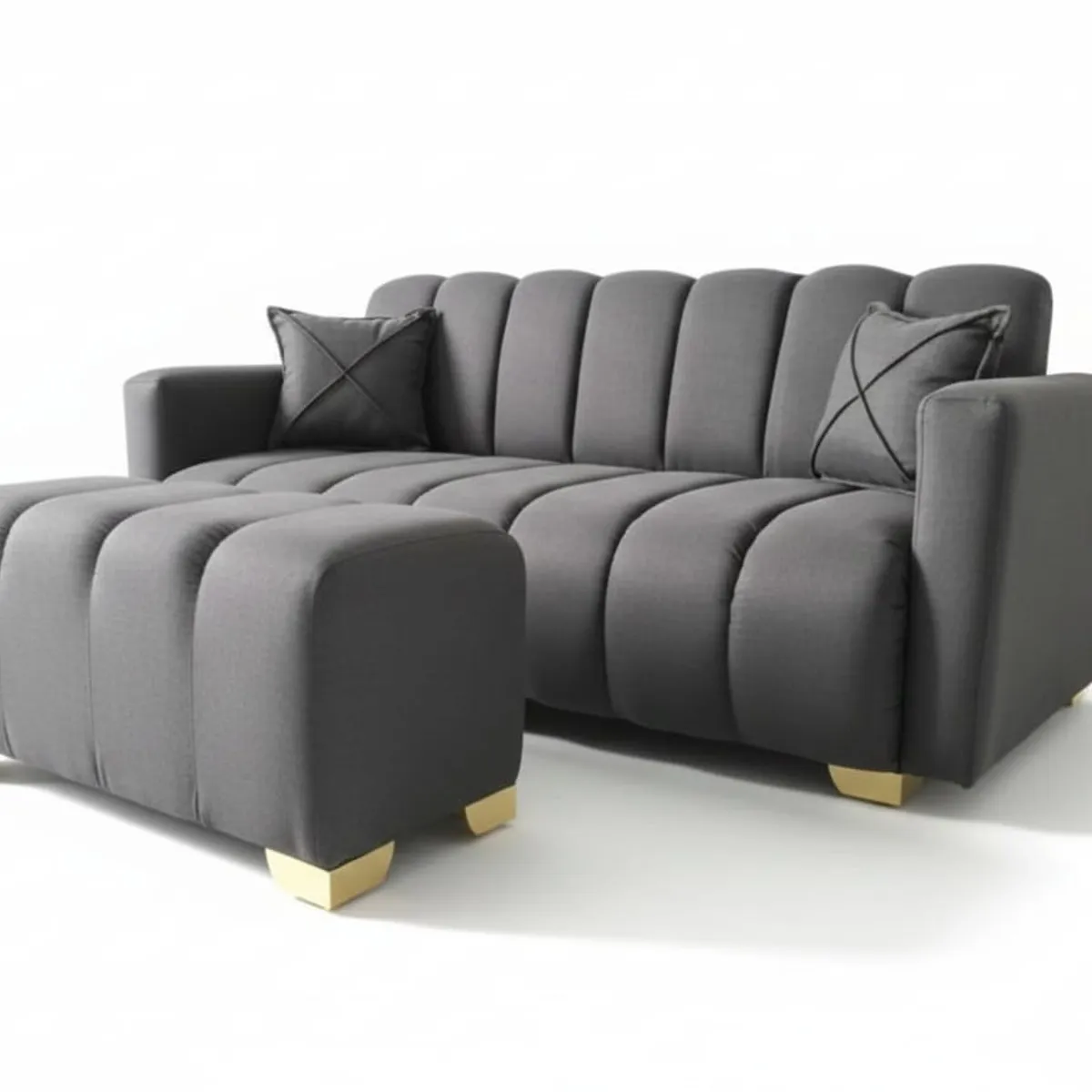 GENERICO - Transforma tu sala con el Sofá Ribbed Luxury: Elegancia en gris y detalles dorados