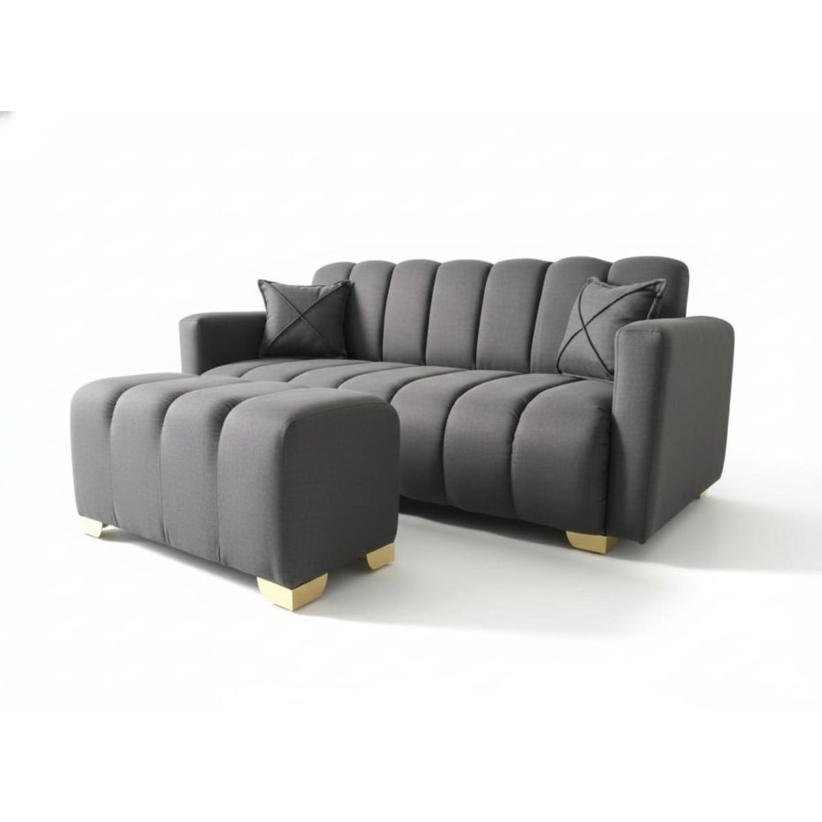 GENERICO - Transforma tu sala con el Sofá Ribbed Luxury: Elegancia en gris y detalles dorados