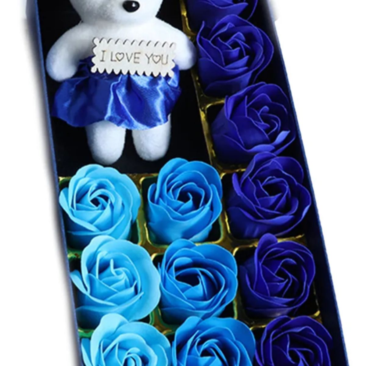 GENERICO - Caja de Regalo "Sweet Love" con 12 Rosas de Jabón y Oso de Peluche