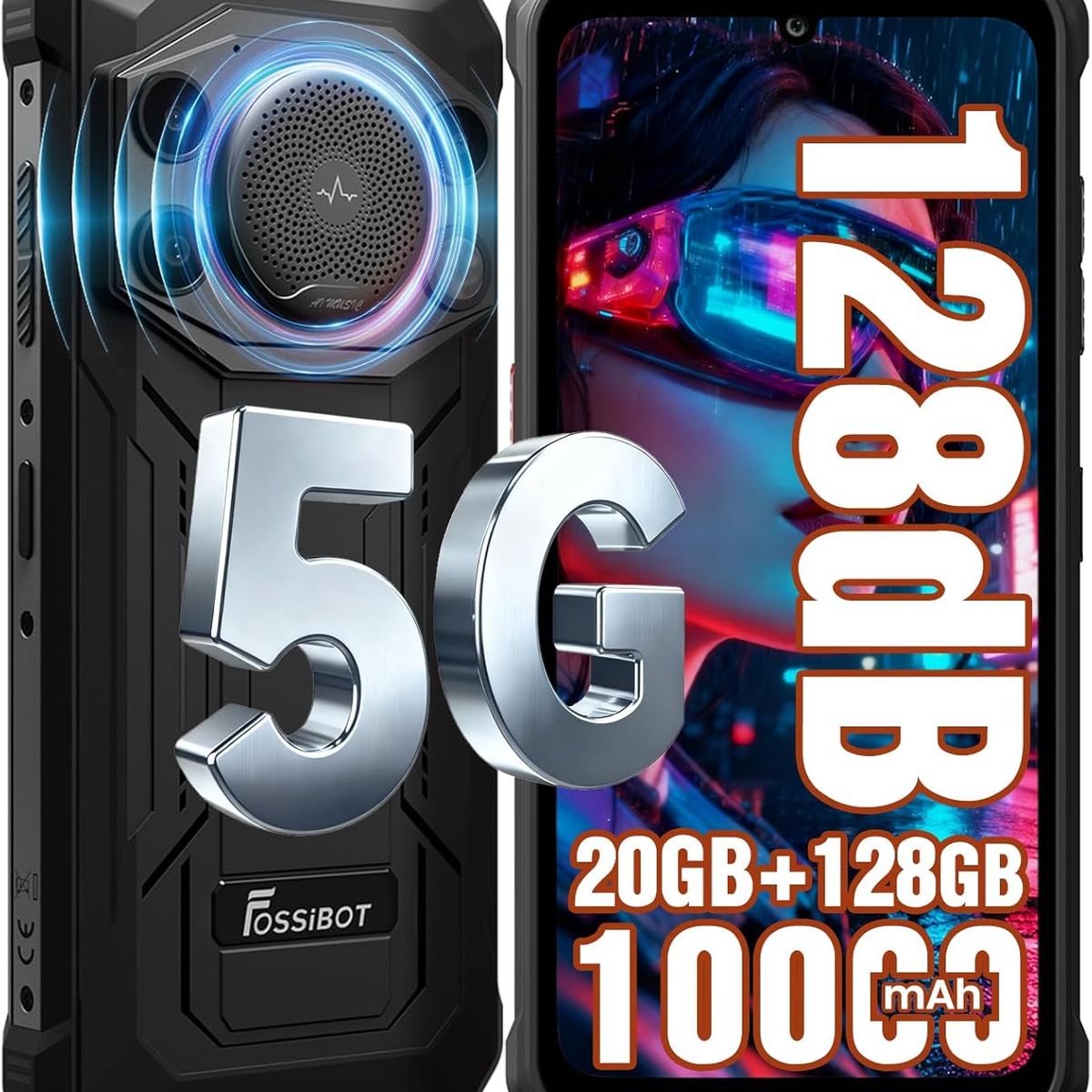 FOSSIBOT - FOSSIBOT F110 Pro 5G Celular 20GB+128GB 10000mAh Android 15 Smartphone-Negro