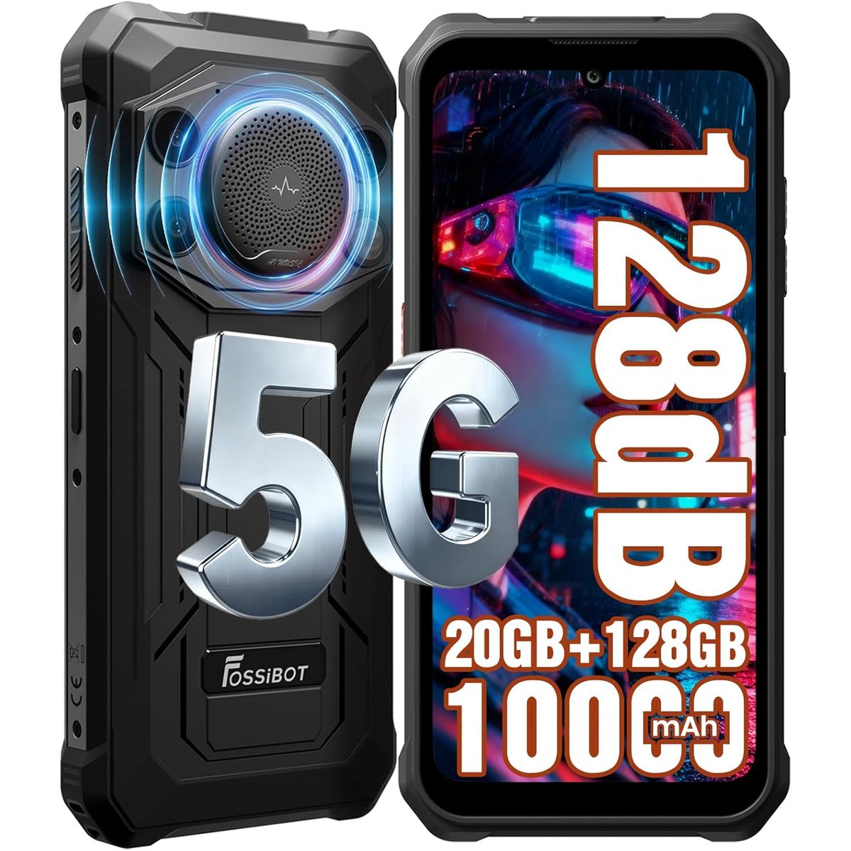 FOSSIBOT - FOSSIBOT F110 Pro 5G Celular 20GB+128GB 10000mAh Android 15 Smartphone-Negro