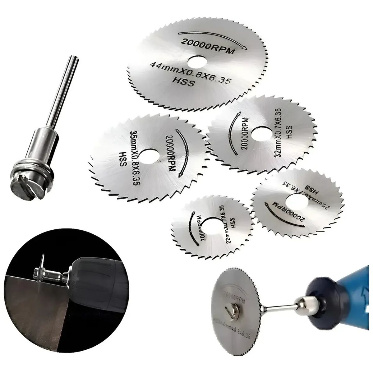 Set 5 Mini Sierras Circulares Para Taladro O Dremel Negro, marca GENERICO - Foto Principal