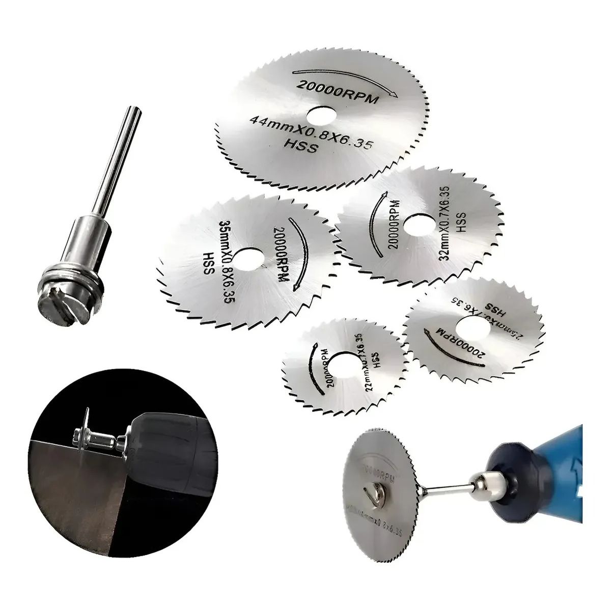 Set 5 Mini Sierras Circulares Para Taladro O Dremel Negro, marca GENERICO - Foto Principal