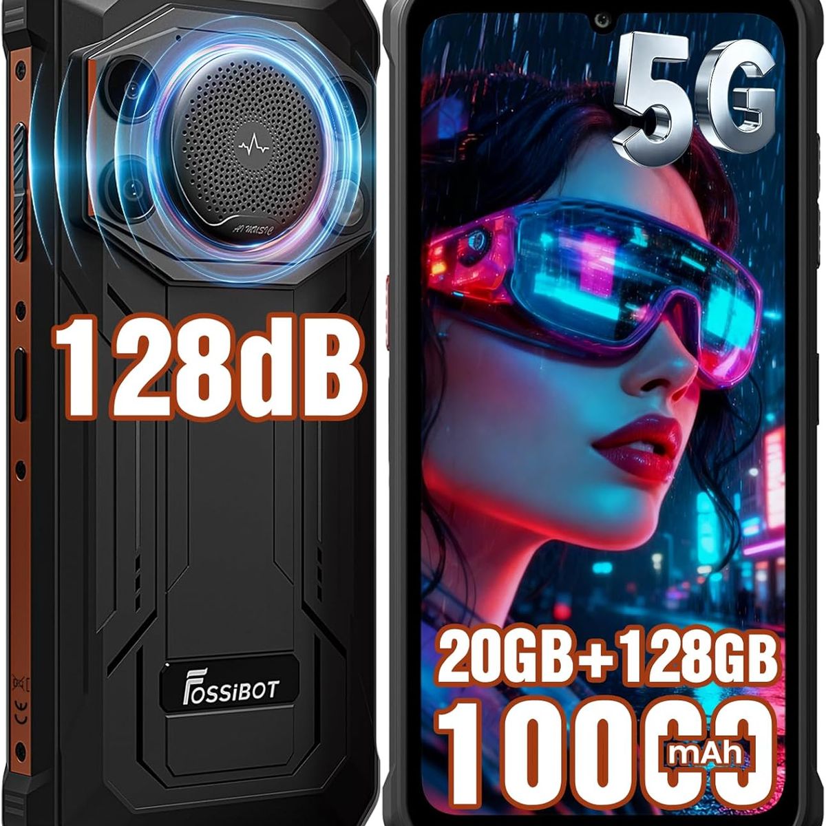 FOSSIBOT - FOSSIBOT F110 Pro 5G Celular 20GB+128GB 10000mAh Android 15 Smartphone-Naranja