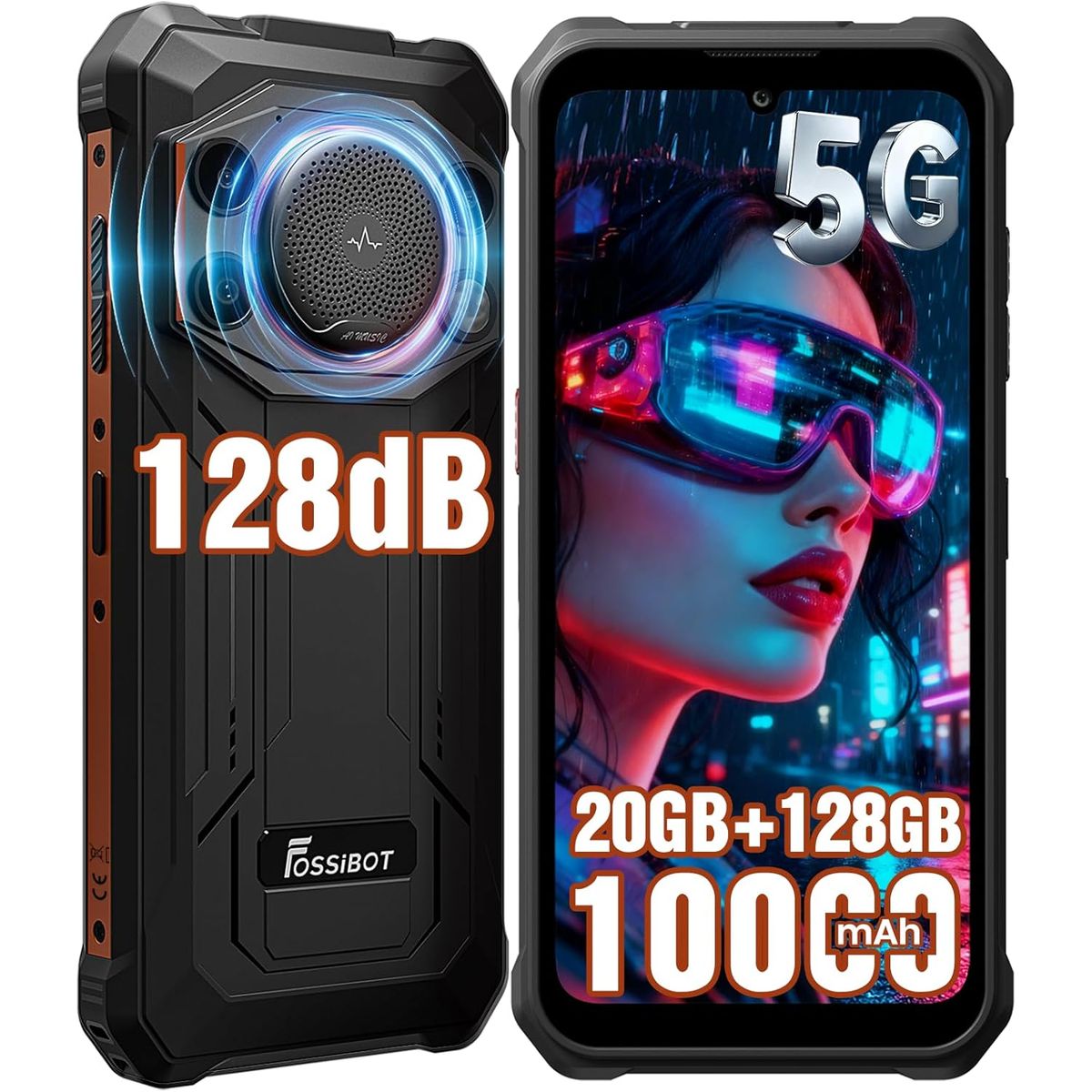 FOSSIBOT - FOSSIBOT F110 Pro 5G Celular 20GB+128GB 10000mAh Android 15 Smartphone-Naranja