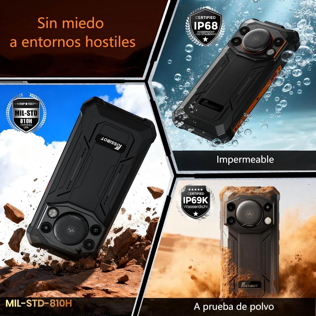 FOSSIBOT - FOSSIBOT F110 Pro 5G Celular 20GB+128GB 10000mAh Android 15 Smartphone-Naranja