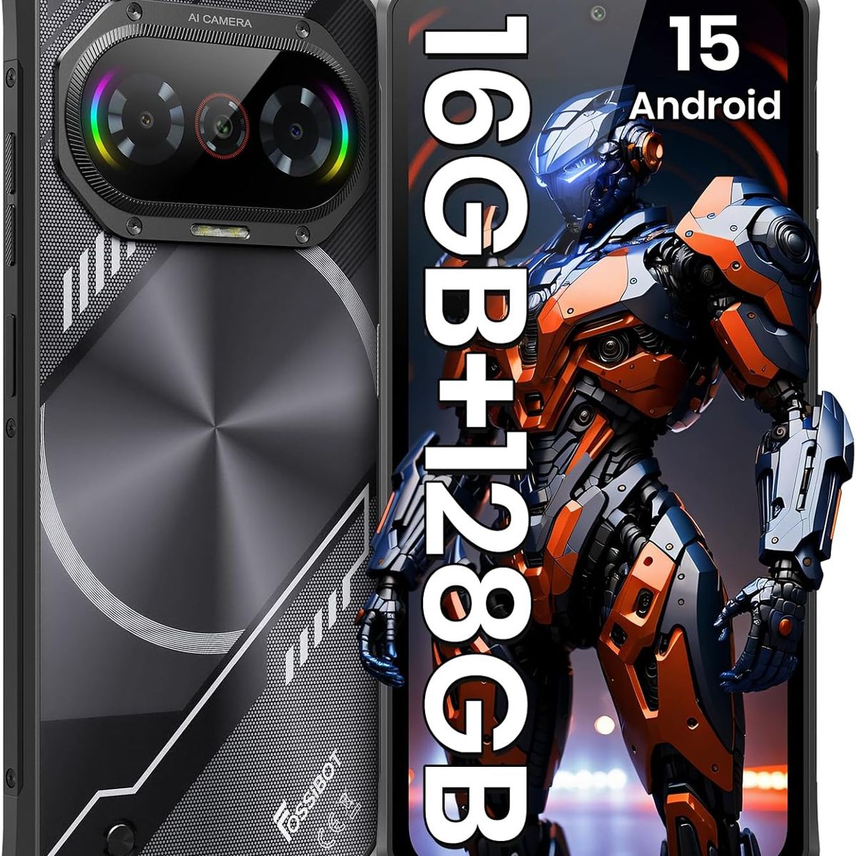 FOSSIBOT - FOSSIBOT F114 Celular 16GB+128GB 5000mAh  Android 15 Smartphone-Negro