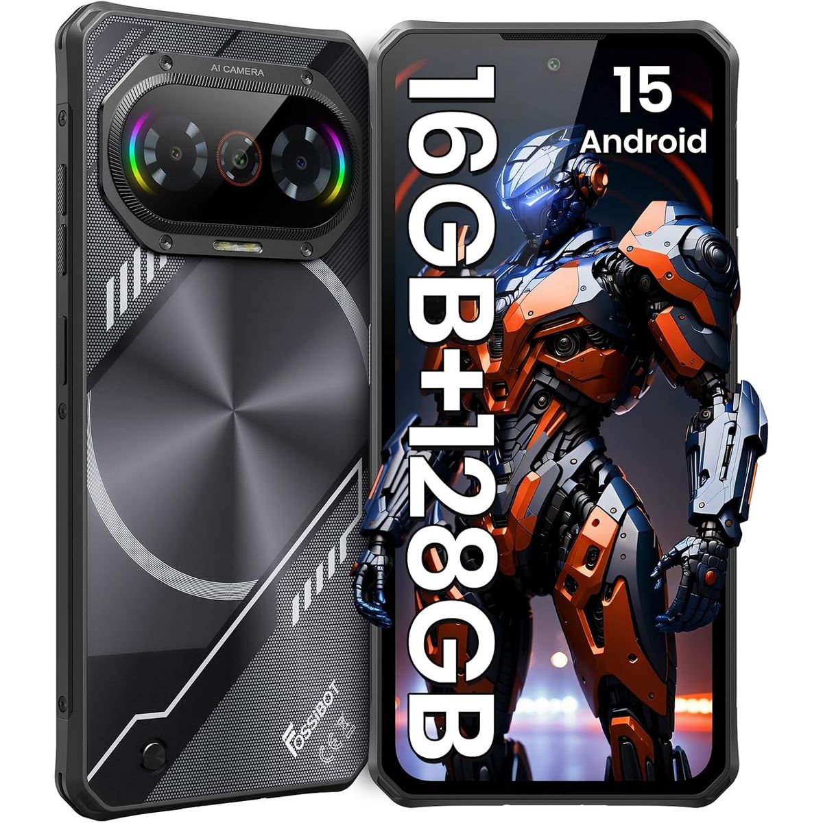 FOSSIBOT - FOSSIBOT F114 Celular 16GB+128GB 5000mAh  Android 15 Smartphone-Negro