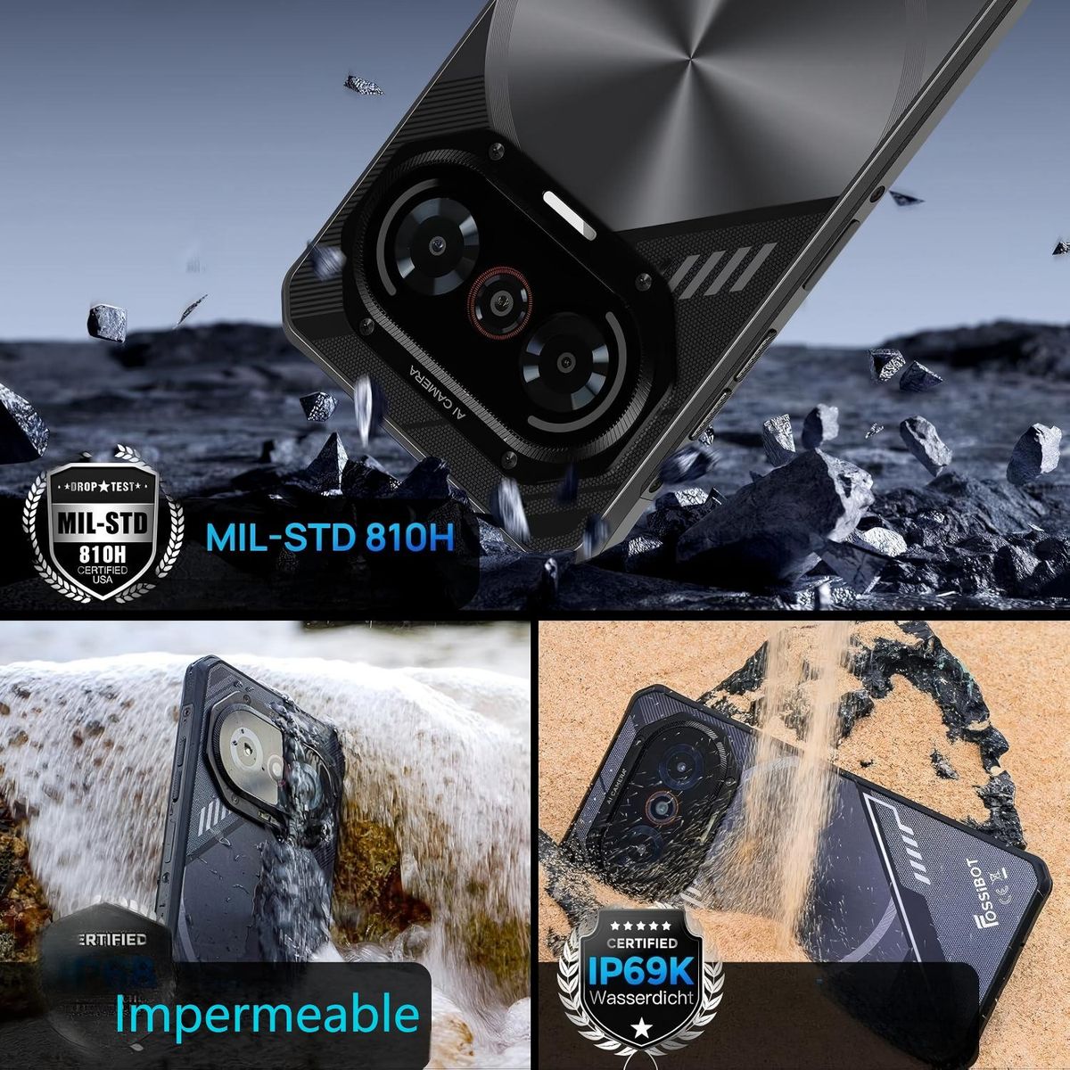 FOSSIBOT - FOSSIBOT F114 Celular 16GB+128GB 5000mAh  Android 15 Smartphone-Negro