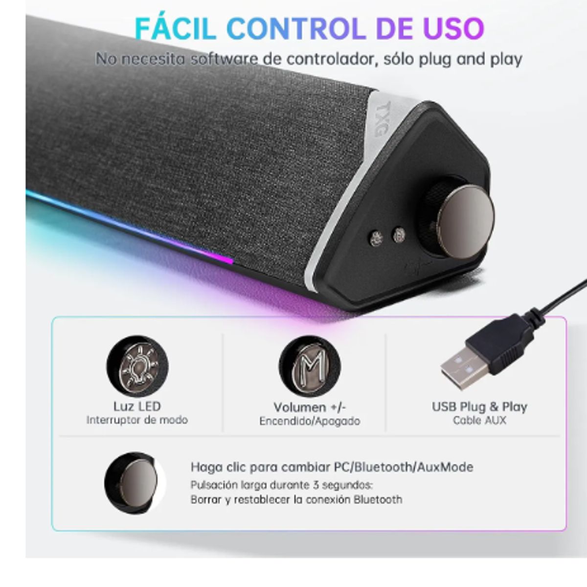 GENERICO - Parlante Inalámbrico Portátil Bluetooth 5.3 Soundbar Rgb