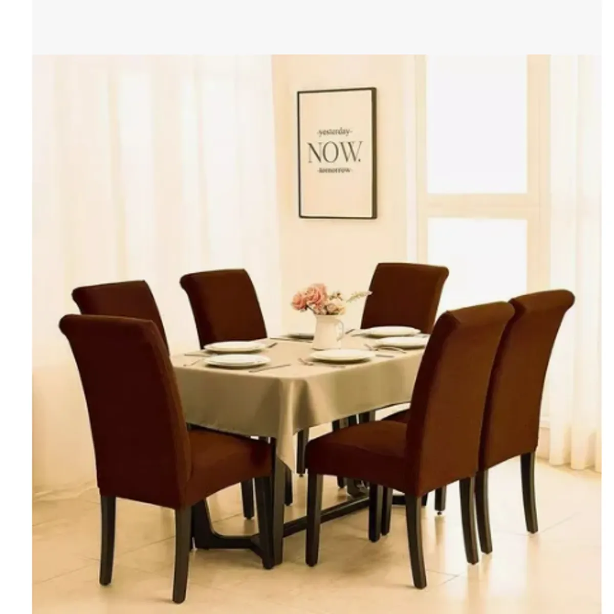 GENERICO - Pack 6 Funda De Silla Para Comedor Diseño Flor Spandex Color Marrón Oscuro Diseño De La Tela Rayas