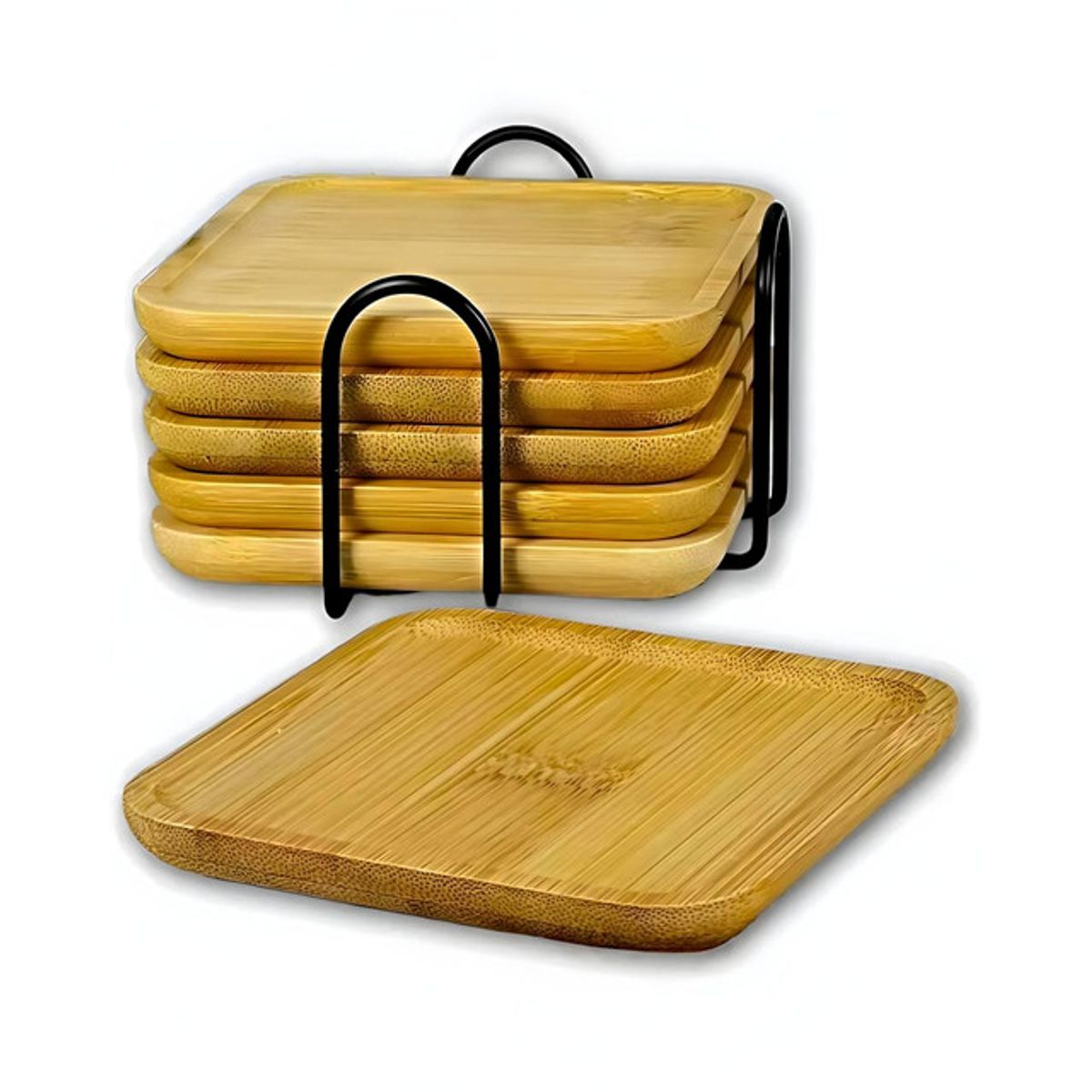 GENERICO - SET 6 POSAVASOS CUADRADOS DE BAMBÚ CON SOPORTE_.