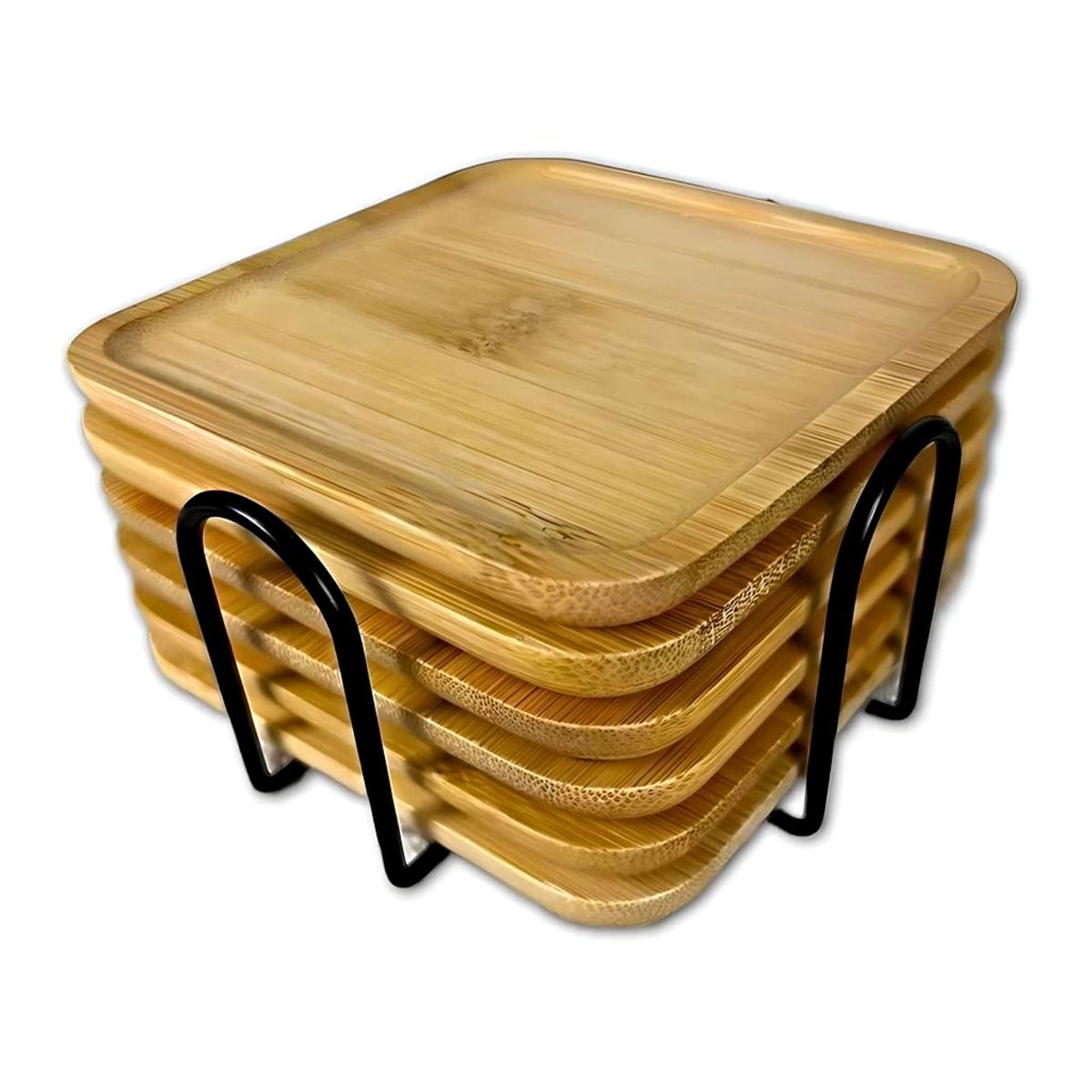 GENERICO - SET 6 POSAVASOS CUADRADOS DE BAMBÚ CON SOPORTE_.
