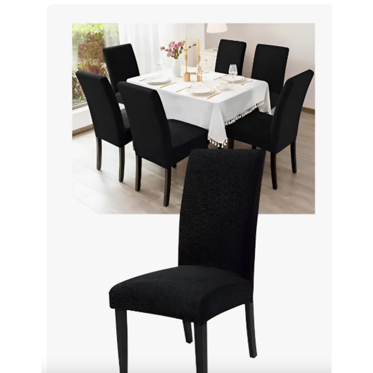 GENERICO - Pack 6 Funda De Silla Para Comedor Diseño Flor Spandex Color Gris Diseño De La Tela Rayas
