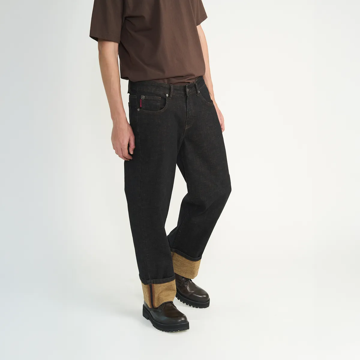ELLUS - Jeans Ellus Hombre Wide Raw Castaño Turn Up L29
