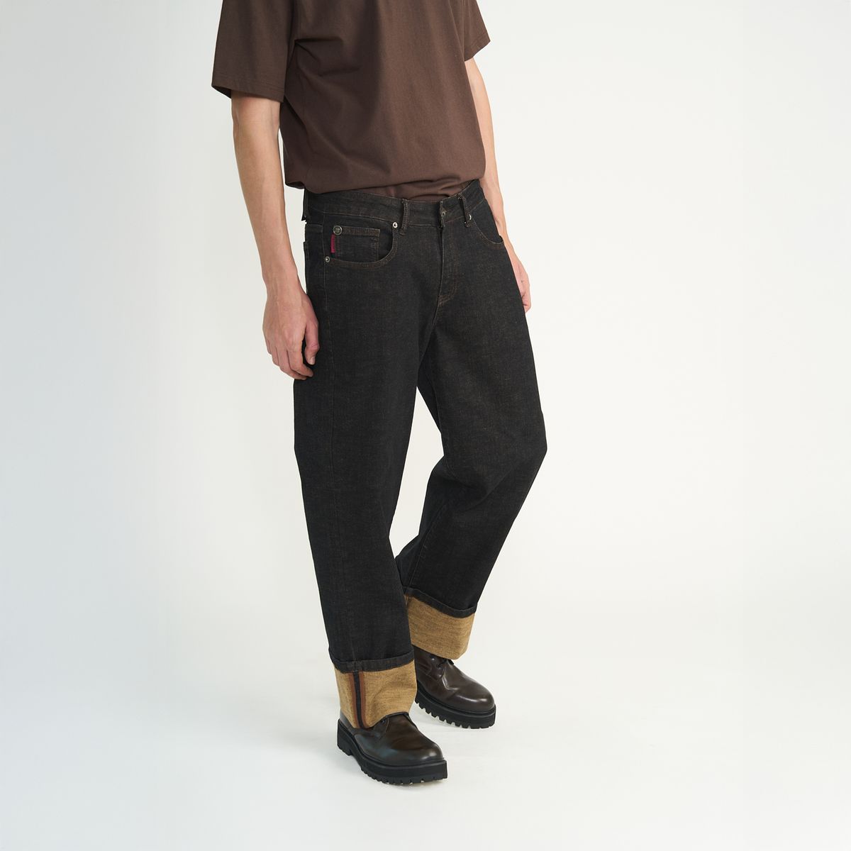 ELLUS - Jeans Ellus Hombre Wide Raw Castaño Turn Up L29