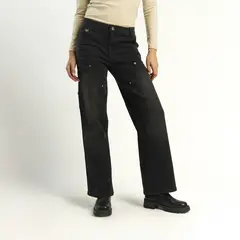 ELLUS - Jeans Mujer Wide Carpintero Negro Oil L40