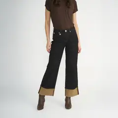 ELLUS - Jeans Mujer Wide Raw Castaño Turn Up L29