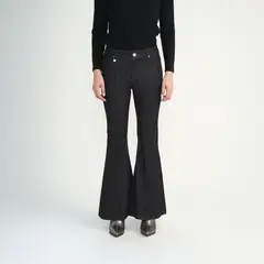 ELLUS - Jeans Mujer Skinny Flare Raw Negro Alforza L39