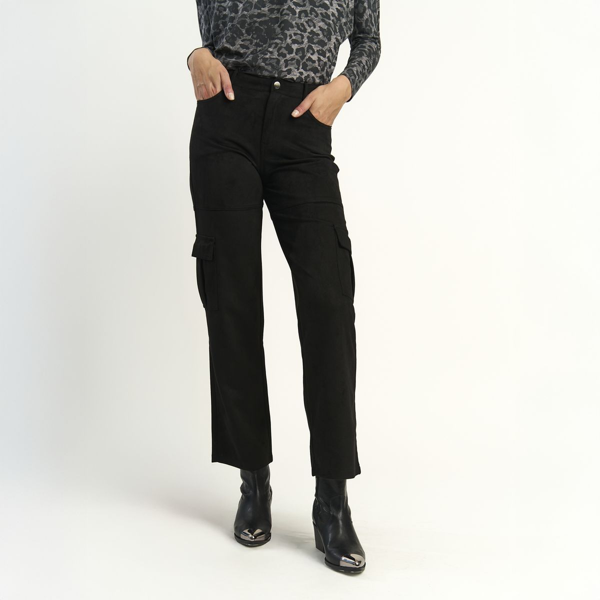 ELLUS - Pantalon Ellus Mujer Cargo Recta Suede Negro