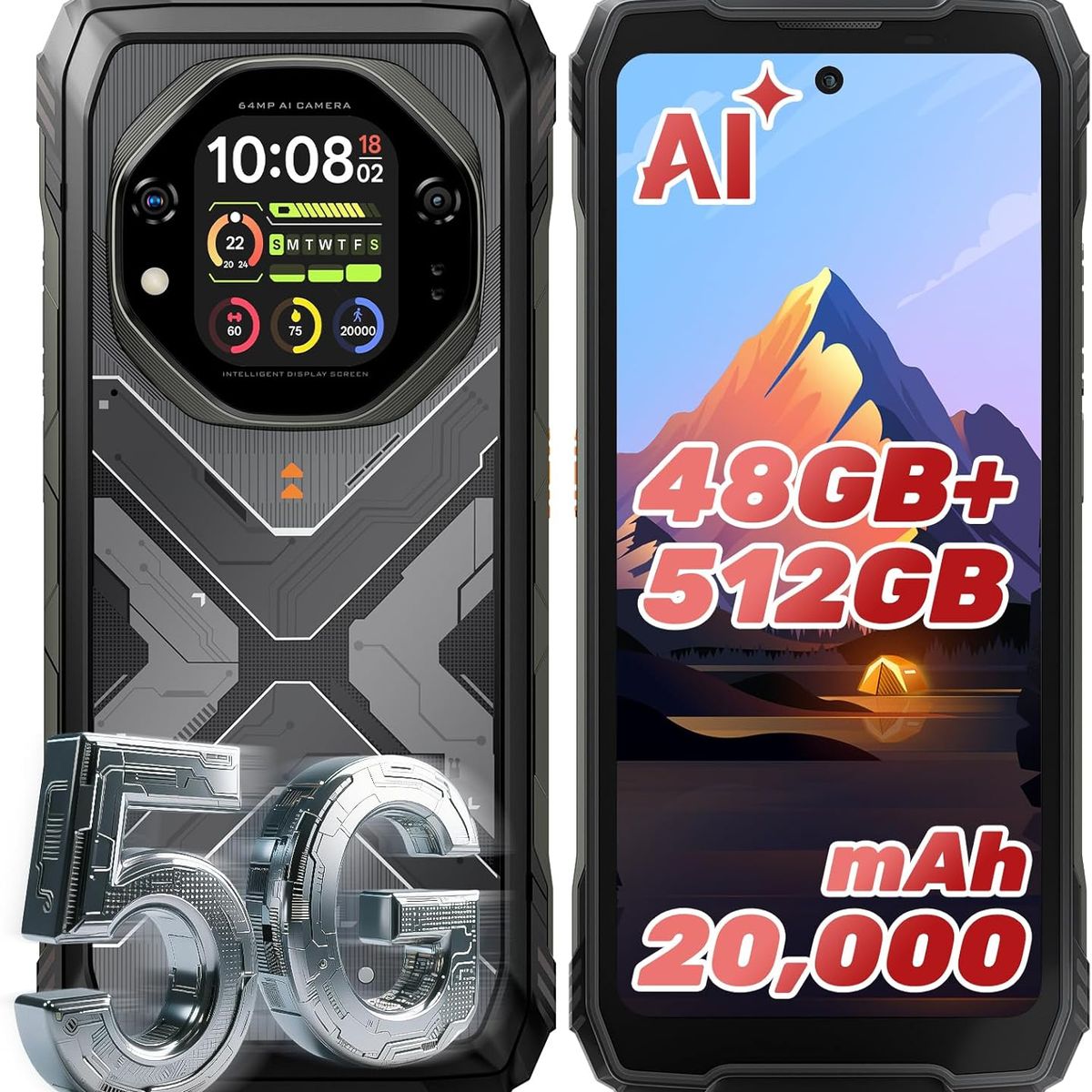 OSCAL - OSCAL TANK 1 5G Celular 48GB+512GB 20000Amh Android 15 Smartphone-Naranja