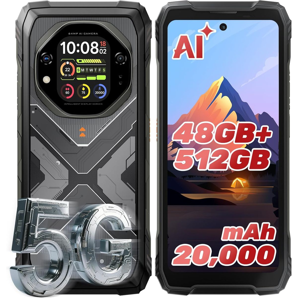 OSCAL - OSCAL TANK 1 5G Celular 48GB+512GB 20000Amh Android 15 Smartphone-Naranja