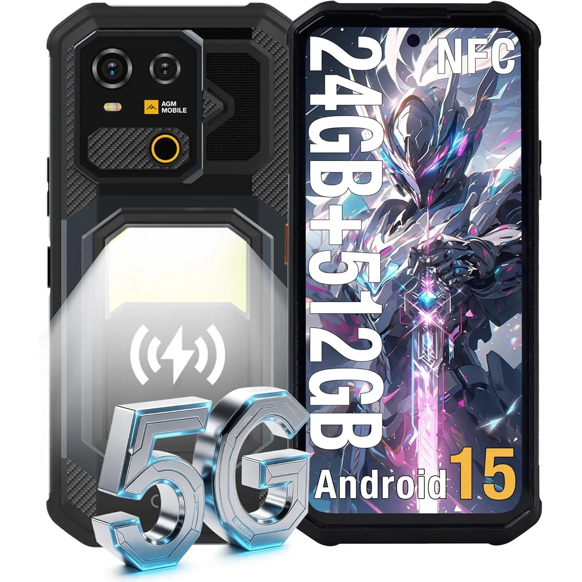 AGM - AGM G3 5G Celular 24GB+512GB 10000mAh 64MP Android 15 Smartphone-Negro