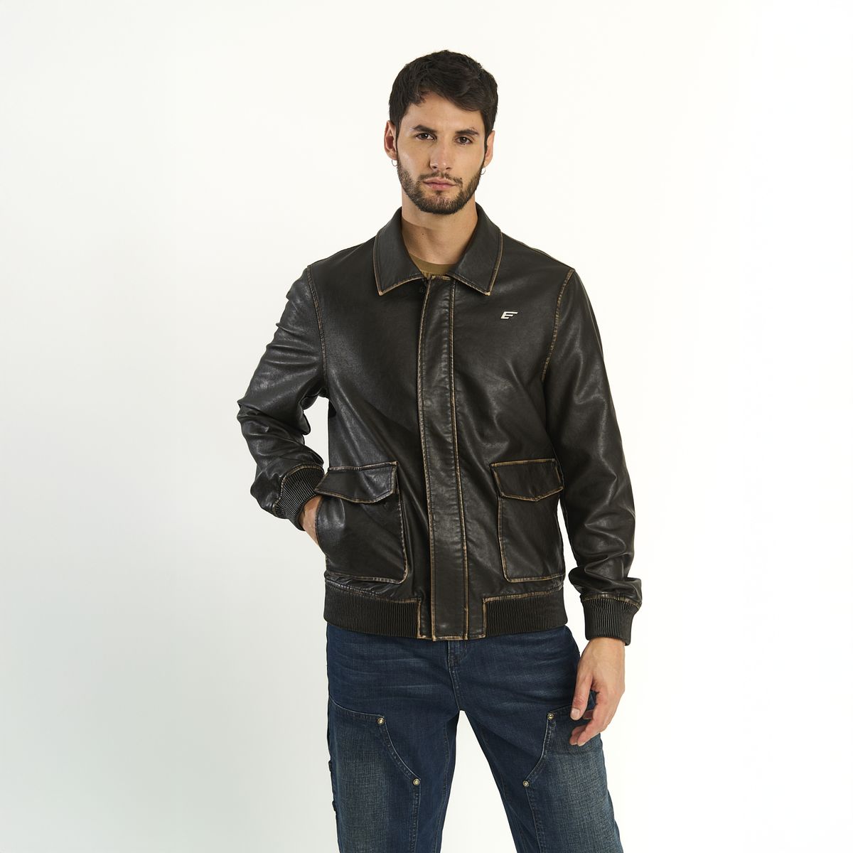 ELLUS - Chaqueta Ellus Hombre Camisera Bomber Café