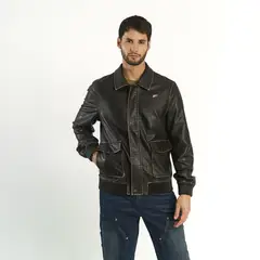 ELLUS - Chaqueta Hombre Camisera Bomber Café