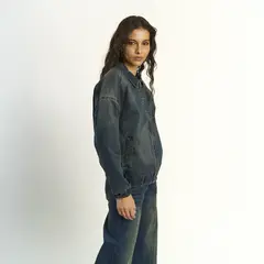 ELLUS - Chaqueta Mujer Bomber Jogger Denim Oxidado