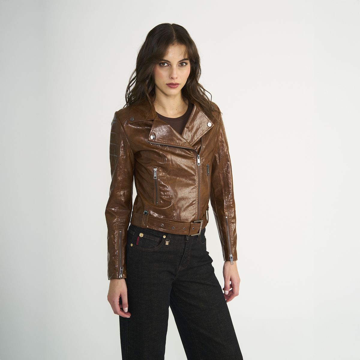 ELLUS - Chaqueta Ellus Mujer New Biker Cafe Desgastado