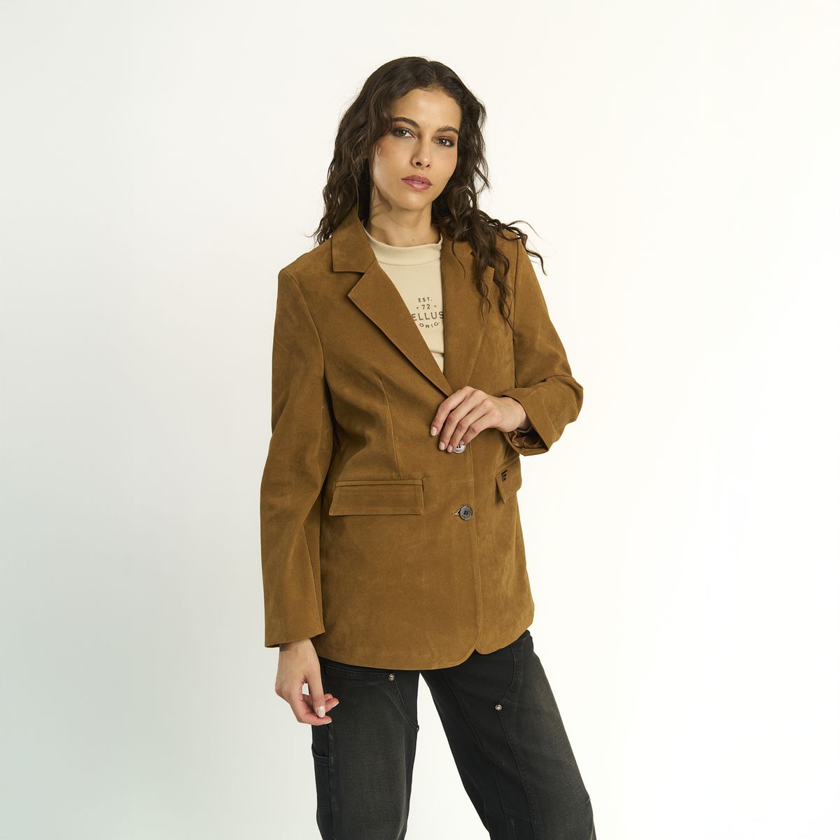ELLUS - Blazer Ellus Mujer Flocked Denim Cafe