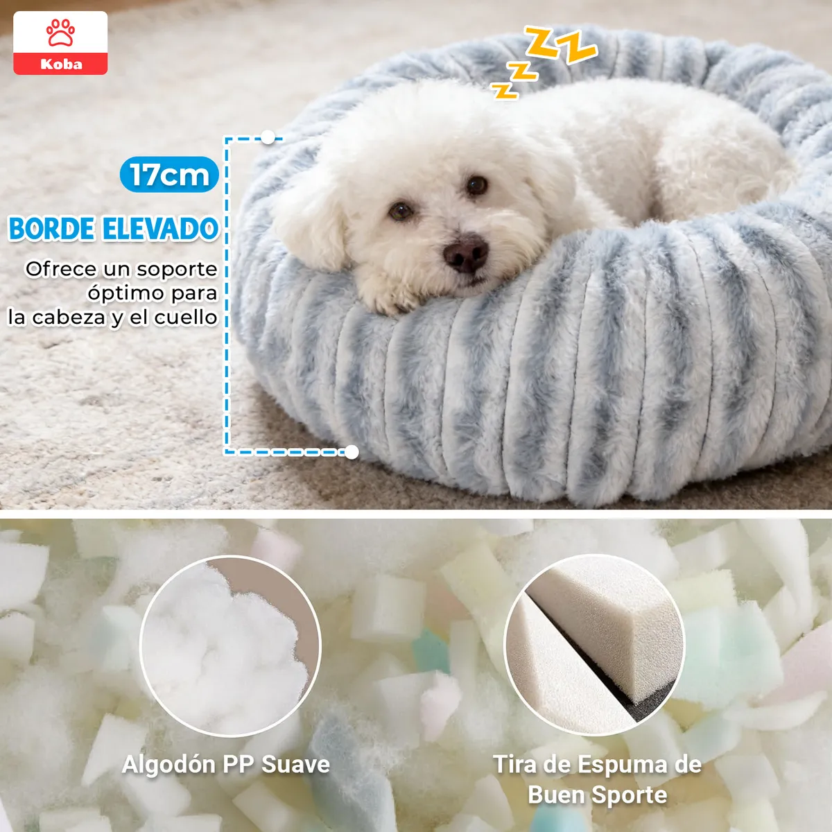 KOBA - Cama Redonda Para Mascota Gatos Perros Tela Angora Suave Lavable Estilo Donut Dirty Color Gris