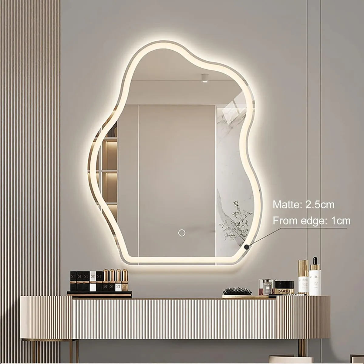 BLUEDREAMER - Espejo Con Luz Led Touch De Lujo Para Tocador O Baño 50x70cm
