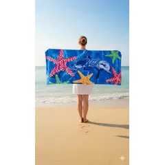 GENERICO - TOALLA DE PLAYA Y PISCINA DE MICROFIBRA SECADO RÁPIDO Y CON DISEÑO ESTRELLA DE MAR 75X150CM