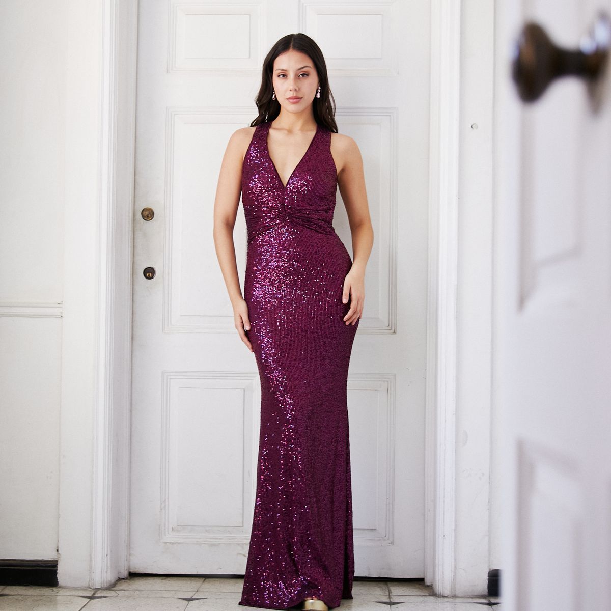 MI PLACARD - Vestido Largo de Fiesta Amara Lentejuelas Morado