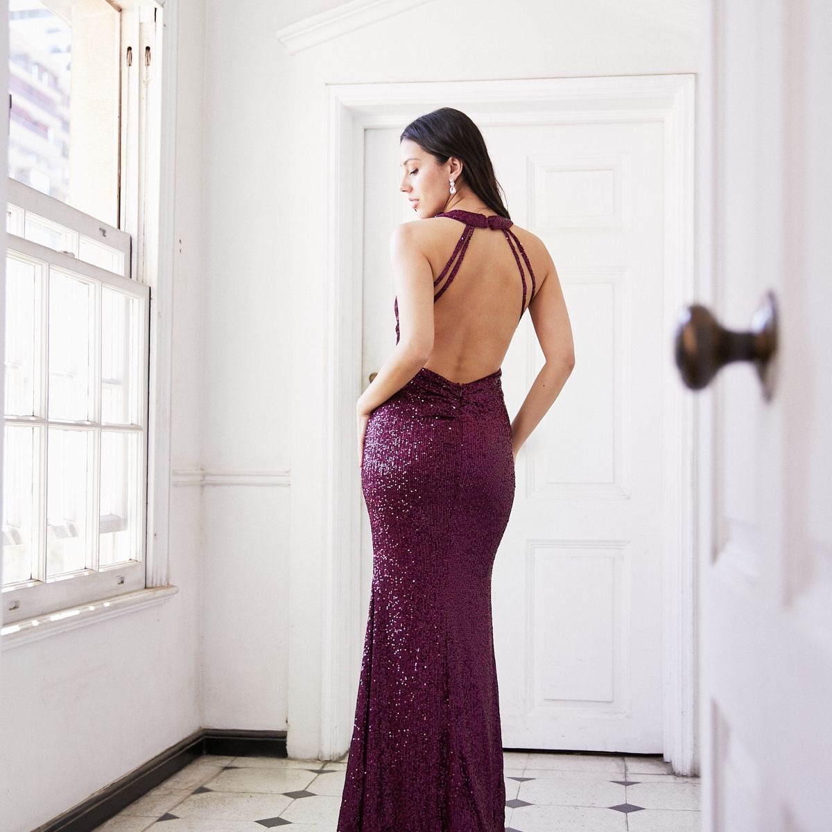 MI PLACARD - Vestido Largo de Fiesta Amara Lentejuelas Morado
