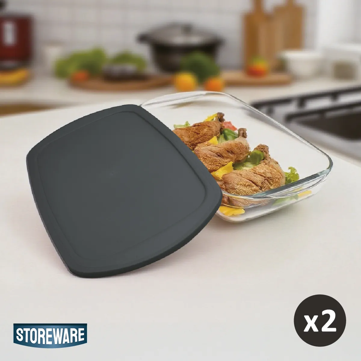 STOREWARE - Fuente Hornear Vidrio 2L con Tapa Rectangular Storeware Kiosclub